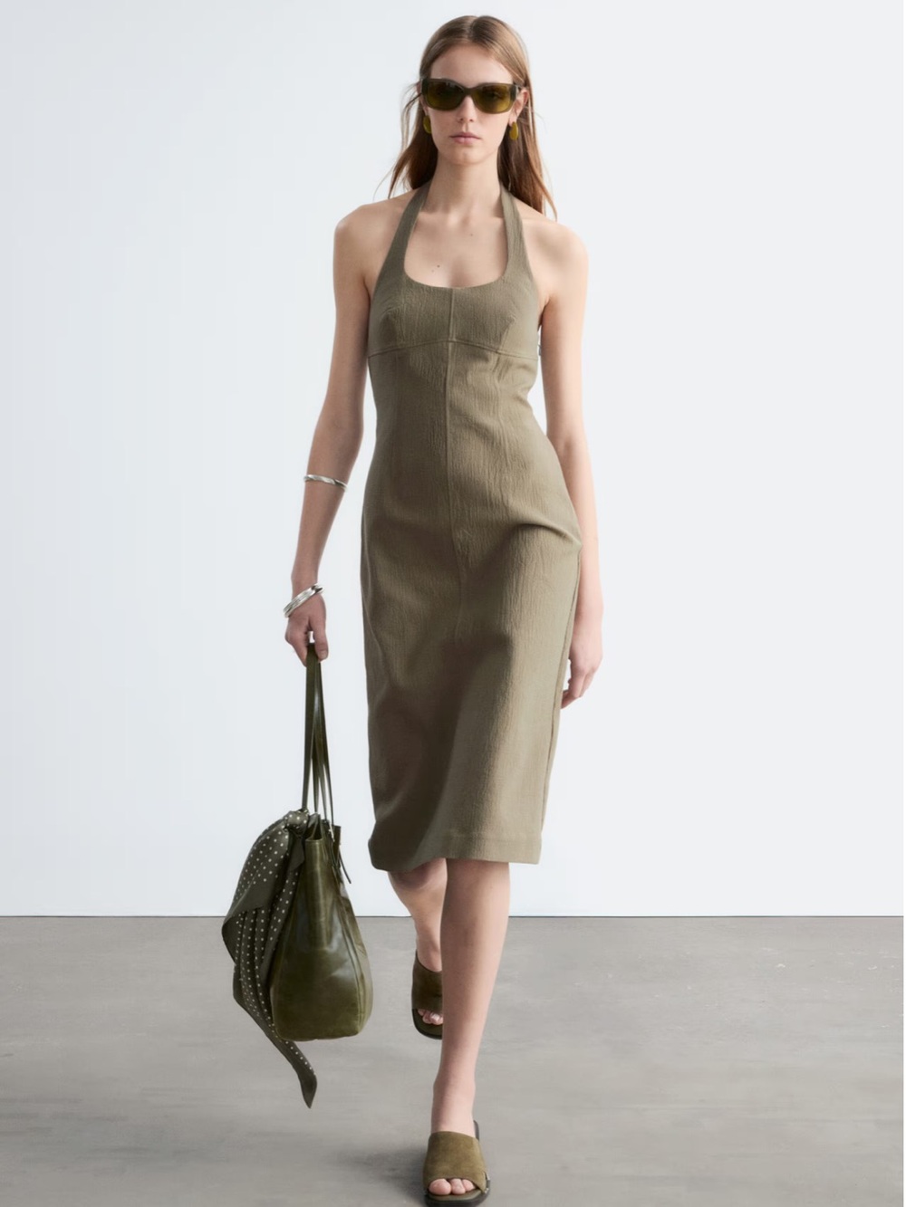& Other Stories Taupe Halter Midi Dress - Picture 1 of 10
